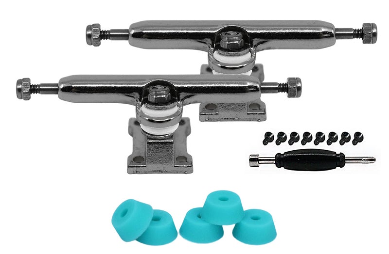 Teak Tuning 34mm Prodigy Gen2 Pro Fingerboard Trucks - Pro Style Base and Hanger with Custom Pivot Tuning and Pro Duro Bubble Bushings - Silver Colorway - Image 2