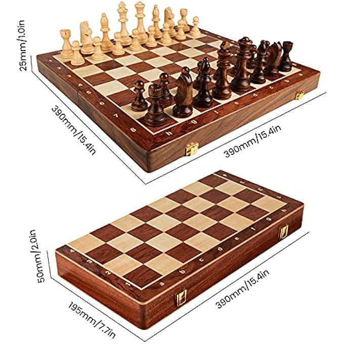 Eacam Wooden Chess Board Set  Foldable 15 Inch International Chess Game Board with Crafted Chess Pieces and Storage Slots for Kids Adults 154x154x10 Inch - Image 3