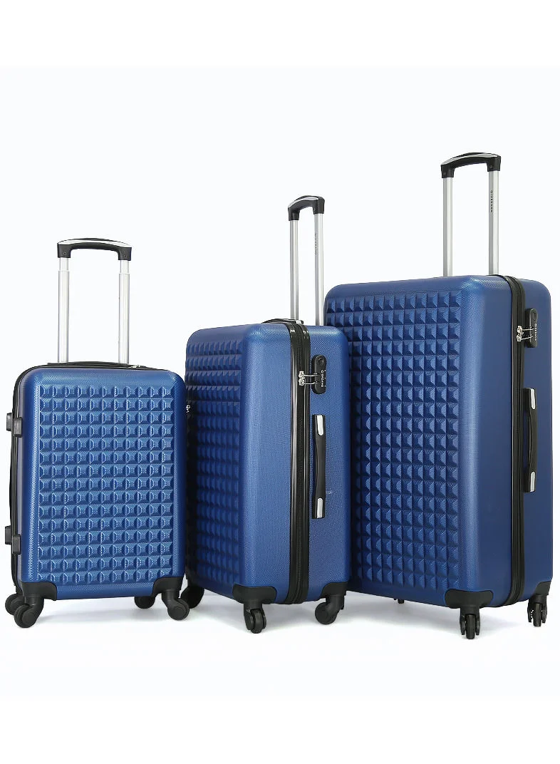 GIORDANO 3-Piece ABS Hardside Spinner Iron Rod Luggage Trolley Set With TSA Lock 20/24/28 Inch BLUE