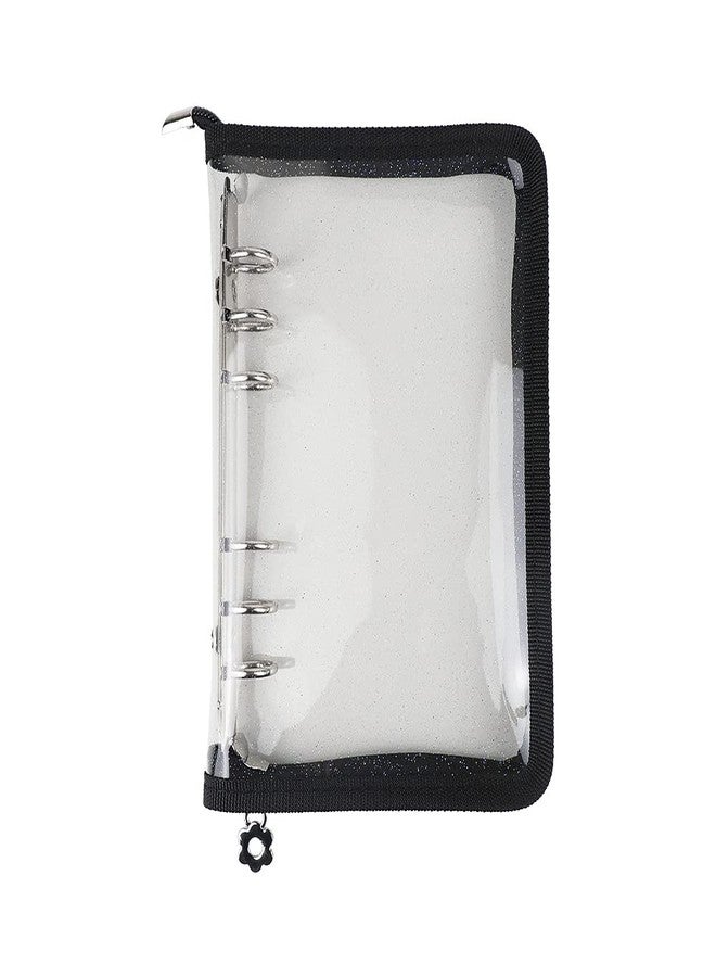Mogoostry A6 Binder Cover Refillable 6 Ring Notebook Binder Clear Soft PVC Zipper Binders Folder for 6 Hole Filler Paper Personal File Organizer Planner(Black Zipper Closure) - Image 1