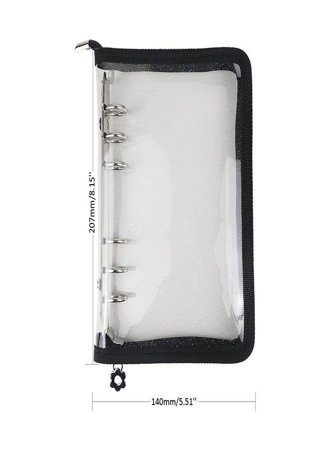 Mogoostry A6 Binder Cover Refillable 6 Ring Notebook Binder Clear Soft PVC Zipper Binders Folder for 6 Hole Filler Paper Personal File Organizer Planner(Black Zipper Closure) - Image 2