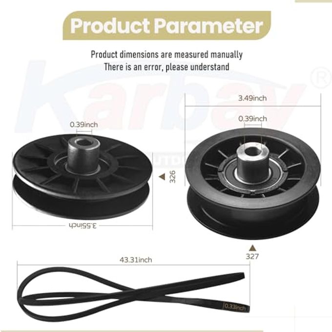 Karbay 2 Pack 532194326 V-Groove Idler Pulley & 532194327 Idler Pulley & 532130969 Belt for Husqvarna Riding Lawn Mowers 280-6630, 194327, 194326, LGT 2654, YTH 1542 XPT, YTH 20 K 46, YTH 2348, YTH 2454 - Image 2
