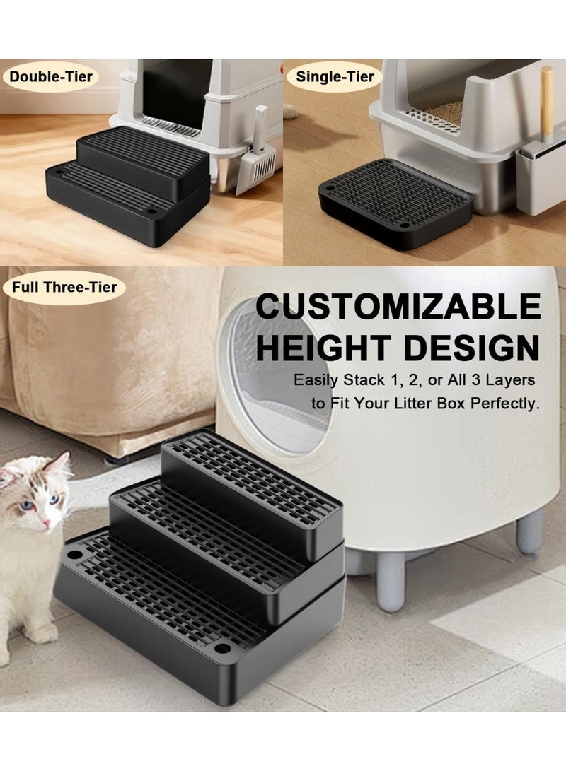 Soofam Adjustable 3 Steps Litter Box Ramp with Filter Function, Detachable Litter Trapper, Easy Clean Cat Litter Stair for Small & Elderly Cats, fit Automatic Litter Boxs, Black - Image 2