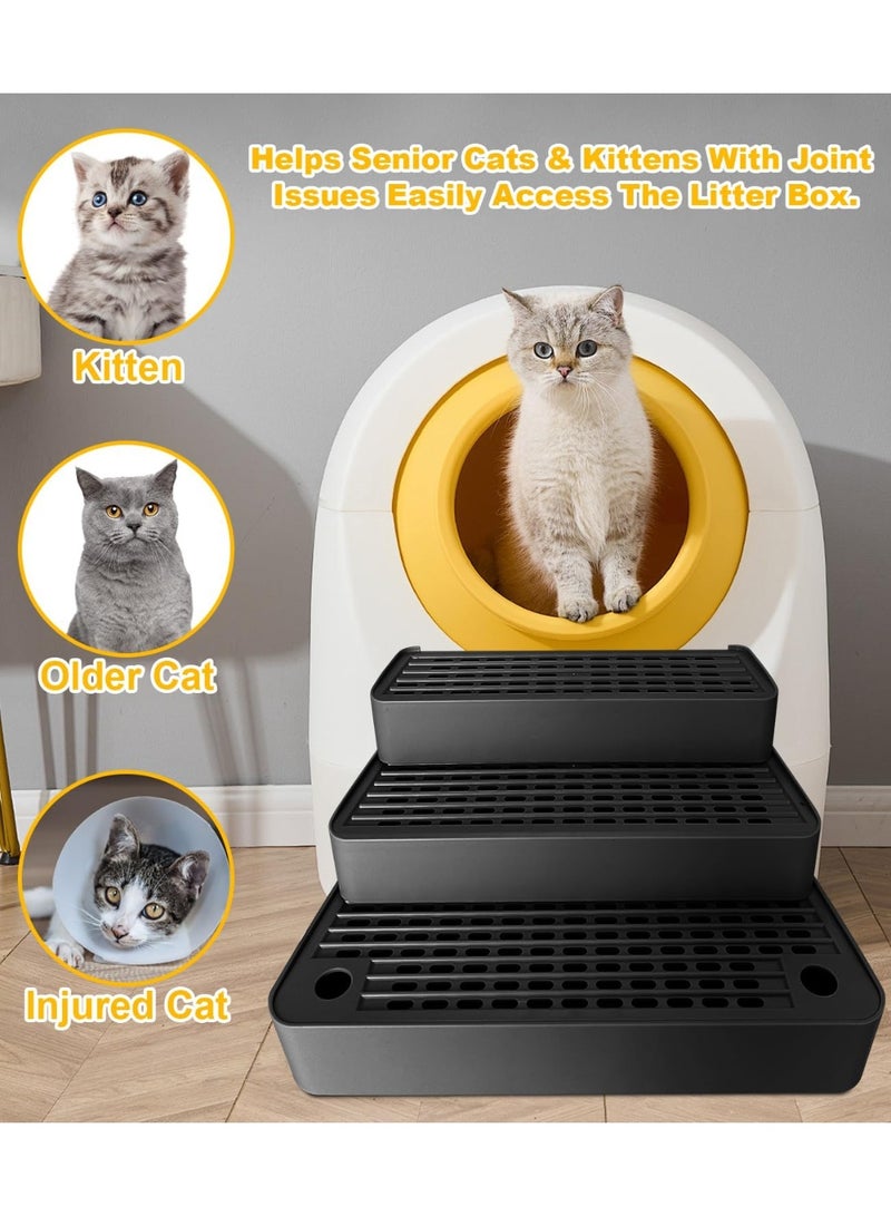 Soofam Adjustable 3 Steps Litter Box Ramp with Filter Function, Detachable Litter Trapper, Easy Clean Cat Litter Stair for Small & Elderly Cats, fit Automatic Litter Boxs, Black - Image 5
