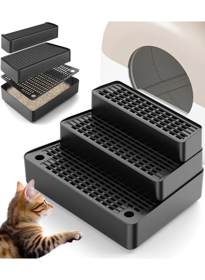 Soofam Adjustable 3 Steps Litter Box Ramp with Filter Function, Detachable Litter Trapper, Easy Clean Cat Litter Stair for Small & Elderly Cats, fit Automatic Litter Boxs, Black - Image 1