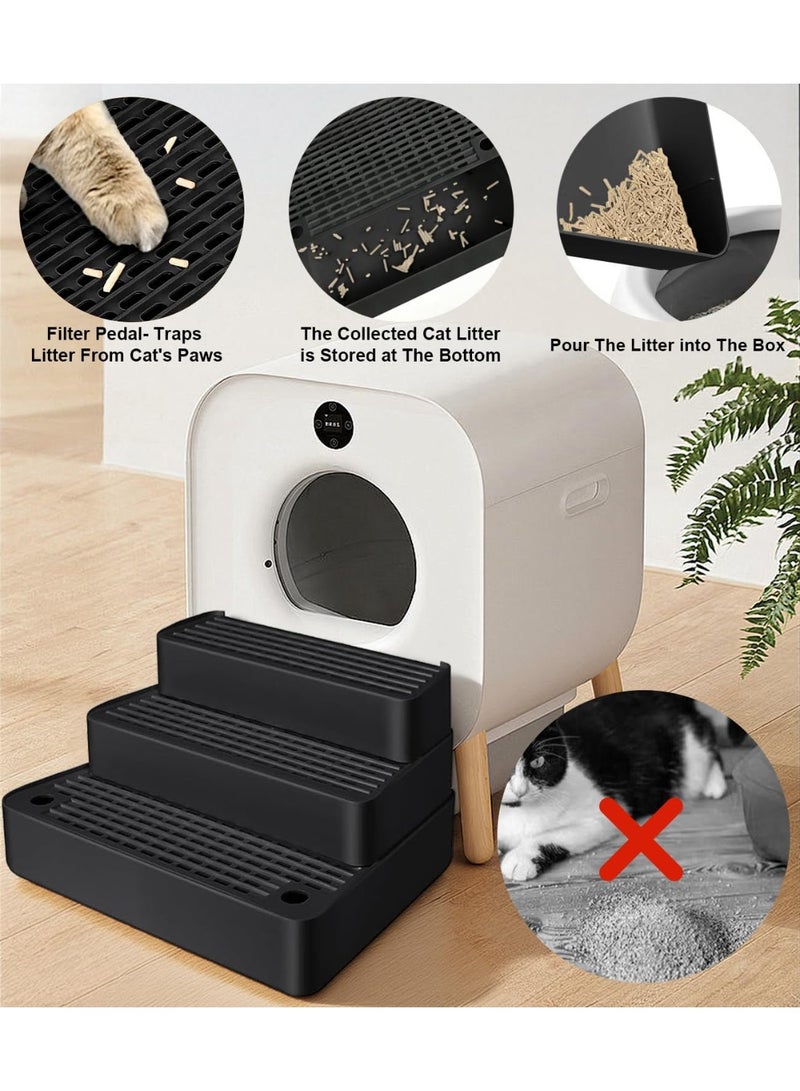Soofam Adjustable 3 Steps Litter Box Ramp with Filter Function, Detachable Litter Trapper, Easy Clean Cat Litter Stair for Small & Elderly Cats, fit Automatic Litter Boxs, Black - Image 3