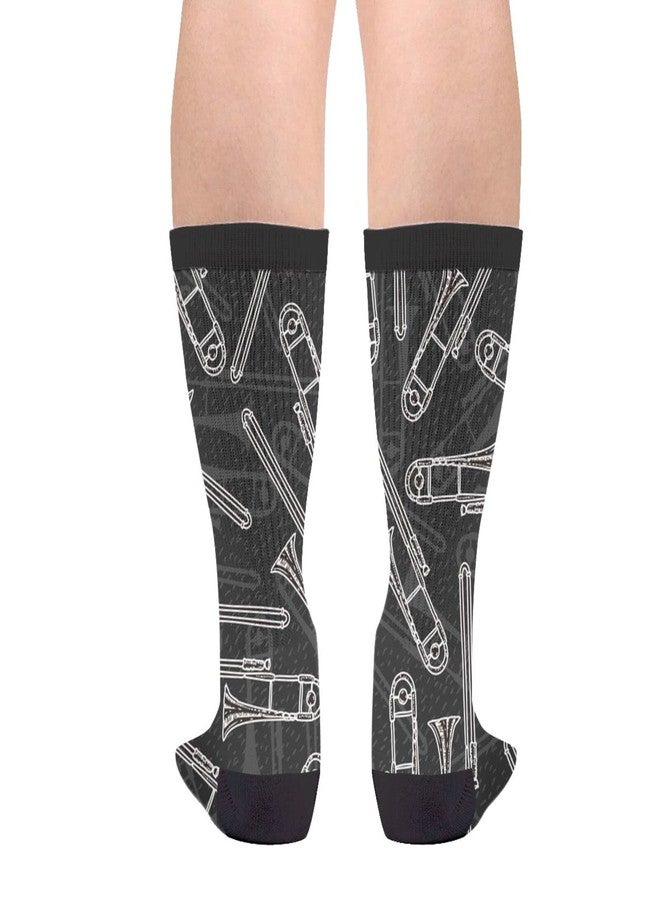 YISHOW Black White Trombones Vintage Unisex Novelty Crew Socks Casual Funny Crazy Dress Socks Gift - Image 2