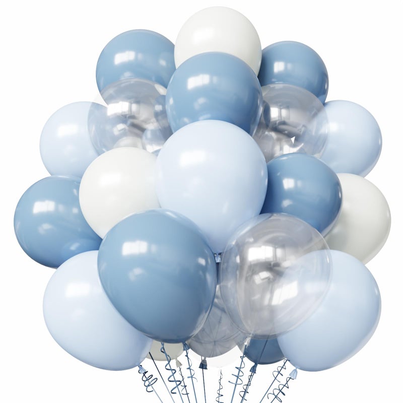 YMSZ Dusty Blue Balloons 50pcs 12 inch Dusty Blue Light Blue and White Transparent Balloons for Baby Shower Theme Party Supplies Wedding Birthday Graduation Party Decorations - Image 3