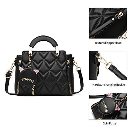 Xiaoyu Fashion Purses and Handbags for Women Ladies Crossbody Bags Top Handle Satchel Shoulder Bags Small Totes (Black Bubble) - Image 5