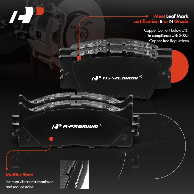 A-Premium Front and Rear Ceramic Disc Brake Pads Set Compatible with Select Lexus and Toyota Models - ES300h 2013-2018, ES350 2007-2018, Avalon 2008-2018, Camry 2007-2017, with Hardware, 8 Pcs - Image 2