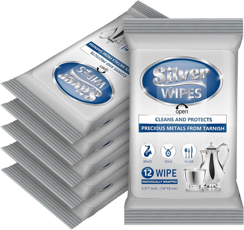 Dimsile 6 Pack/ 72 Pcs Silver Cleaner Wipes Silver Polish Jewelry Cleaner Cleaning Jewelry Wipes for Silverware Stainless Steel Brass Metal Tarnish Remover - Image 1