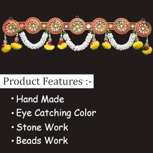 Saugat Traders Traditional Toran for Entrance Door Hanging Zula - Mandir Decoration Bandarwal - Pooja Room - Flower Bandanwar - Multicolour Decoration Item Bandhanwar Mogra Thoran (3.1 Feet) - Image 4