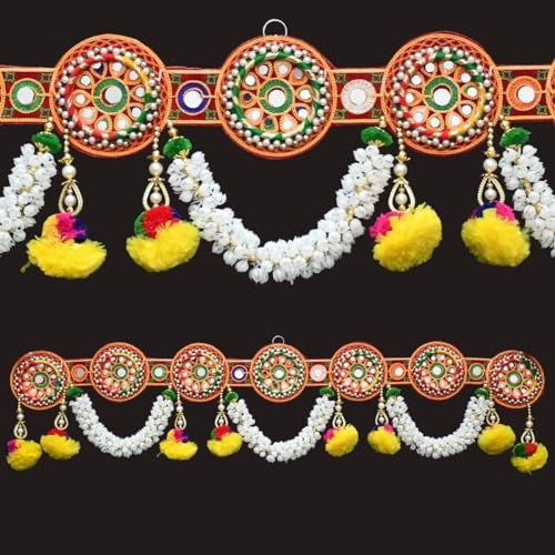Saugat Traders Traditional Toran for Entrance Door Hanging Zula - Mandir Decoration Bandarwal - Pooja Room - Flower Bandanwar - Multicolour Decoration Item Bandhanwar Mogra Thoran (3.1 Feet) - Image 2