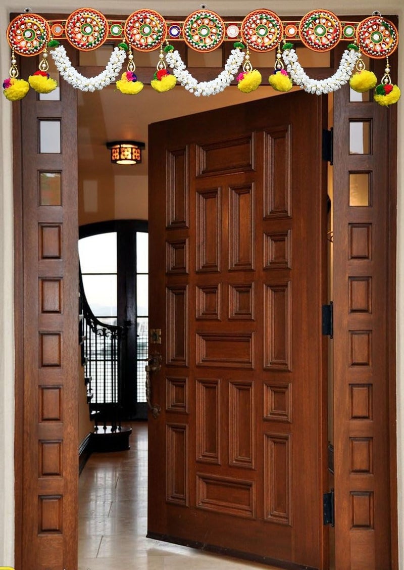 Saugat Traders Traditional Toran for Entrance Door Hanging Zula - Mandir Decoration Bandarwal - Pooja Room - Flower Bandanwar - Multicolour Decoration Item Bandhanwar Mogra Thoran (3.1 Feet) - Image 1