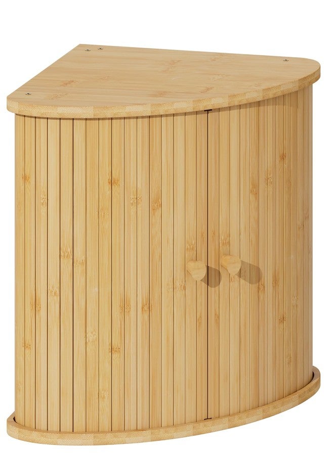 Vriccc Corner Bread Box for Kitchen Countertop, Solid Bamboo Wood Bread Box, Two Layer Wooden Bread Storage Capacity - Image 1
