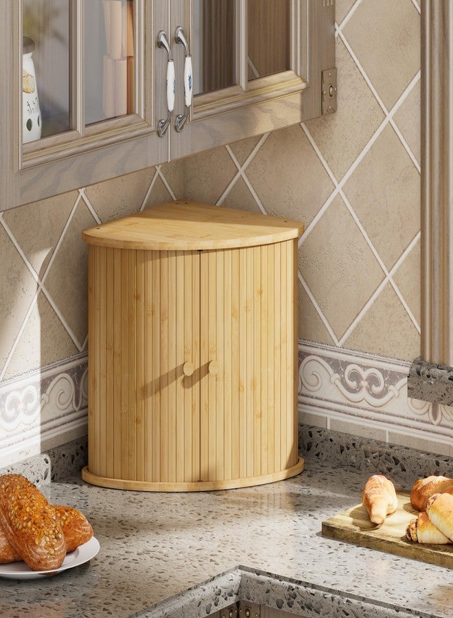 Vriccc Corner Bread Box for Kitchen Countertop, Solid Bamboo Wood Bread Box, Two Layer Wooden Bread Storage Capacity - Image 2