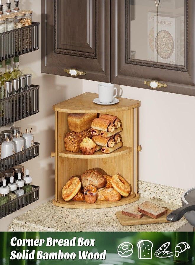 Vriccc Corner Bread Box for Kitchen Countertop, Solid Bamboo Wood Bread Box, Two Layer Wooden Bread Storage Capacity - Image 5