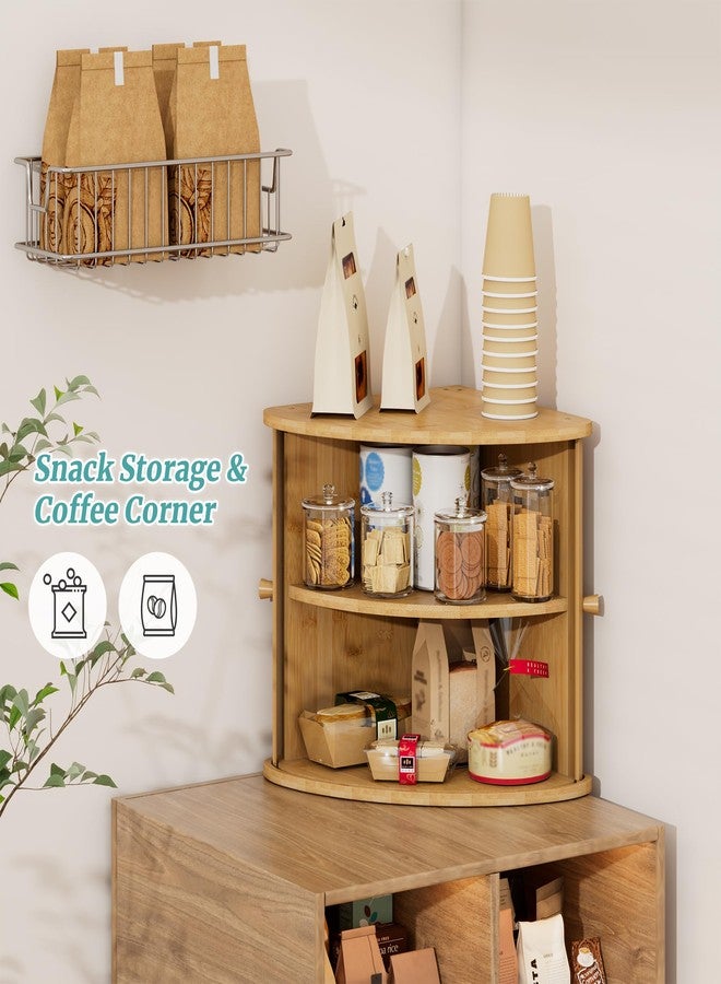 Vriccc Corner Bread Box for Kitchen Countertop, Solid Bamboo Wood Bread Box, Two Layer Wooden Bread Storage Capacity - Image 3