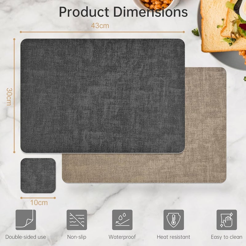 KitchenBoss Placemats and Coasters Set 6: Dual Sided Place Mats for Table, Wipeable Black Dinner Mat Coaster Sets, Non Slip Washable Dining Table Plate Mats，43 * 30cm (Grey + Beige) - Image 2