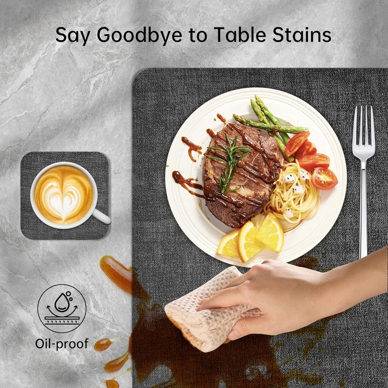 KitchenBoss Placemats and Coasters Set 6: Dual Sided Place Mats for Table, Wipeable Black Dinner Mat Coaster Sets, Non Slip Washable Dining Table Plate Mats，43 * 30cm (Grey + Beige) - Image 5