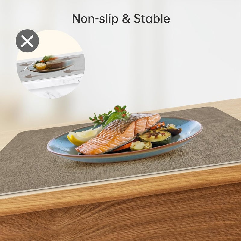 KitchenBoss Placemats and Coasters Set 6: Dual Sided Place Mats for Table, Wipeable Black Dinner Mat Coaster Sets, Non Slip Washable Dining Table Plate Mats，43 * 30cm (Grey + Beige) - Image 3