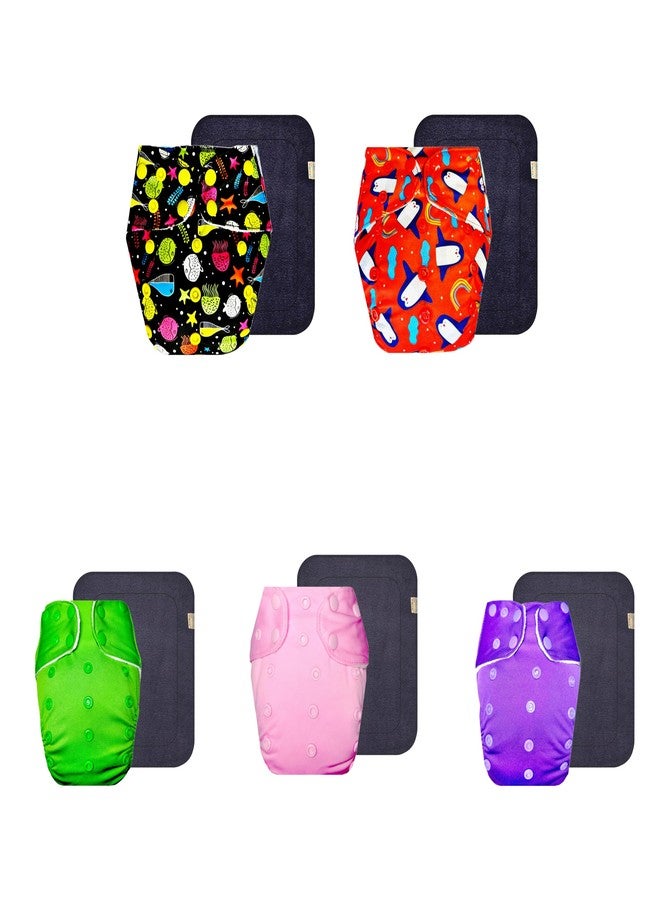 حفاضات قماشية فاخرة من دمبلدو مع حشوة سوداء (عبوة من 5) | شعور بالجفاف والراحة | مانعة للتسرب | سهلة التنظيف | مثالية للأطفال الصغار | من 3 أشهر إلى 3 سنوات | للجنسين - Image 1