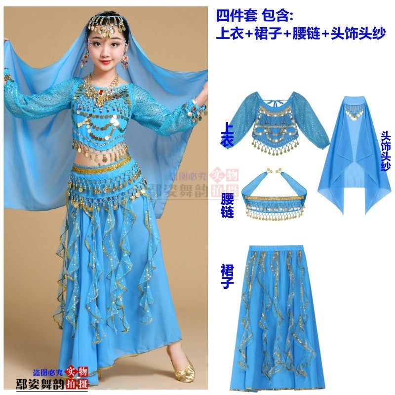 Children'S Long-Sleeved Indian Dance Performance Clothing Xinjiang Dance Performance Clothing Girls Belly Dance Clothing Toddler Ethnic Dance Clothing - Image 1