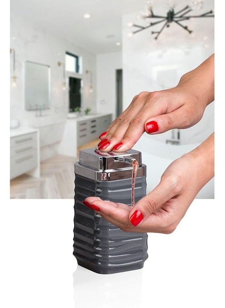 Elegance Acrylic Square Soap Dispenser For Bathroom Countertop Dish Wash Soap Dispenser (Kitchen Bathroom) 300Ml - Chrome Lid (Grey) - Image 2