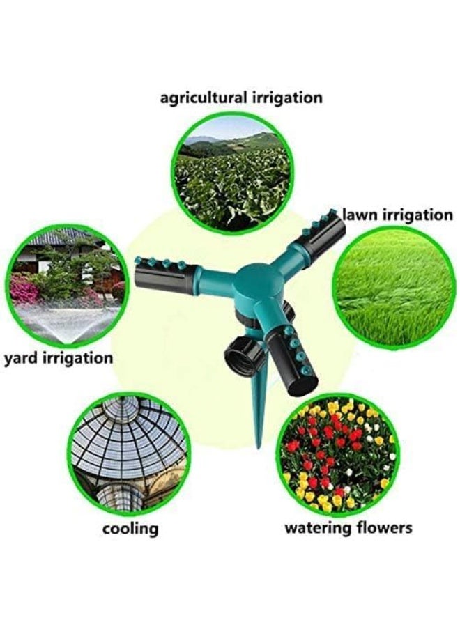 360 Degree Rotating Adjustable 3 Arms Garden Irrigation System for Patio Plants and Lawn Hose, Outdoor Garden Watering Tool, Rotating Head (Green) - Image 4
