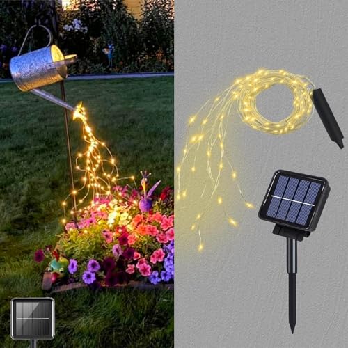 VOOKRY Solar Fairy String Lights for Outside, 10 Strands 200 LEDs Solar Powered Waterfall Lights Outdoor Waterproof, 8 Modes Watering Can Lights for Patio Yard Garden Tree Decorations(Warm White) - Image 1