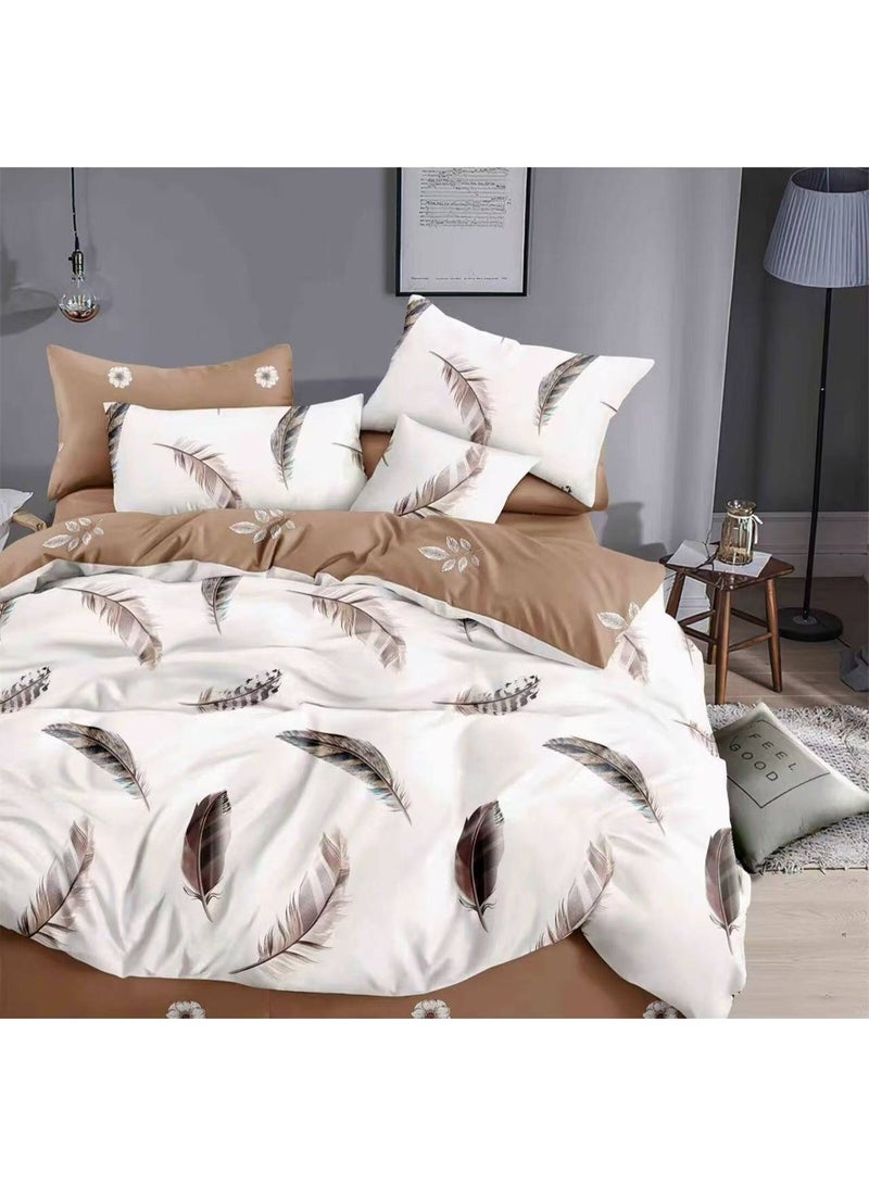 طقم مفروشات فاخر بحجم كينج مكون من 6 قطع - تصميم بسيط، غطاء لحاف 220×240 سم مع شرشف مطاطي و4 أغطية وسائد