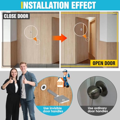 Eegoowa Magnetic Auto-Lock Invisible Door Lock,Hidden Handle,Mini Keyhole, Single-Sided Hidden Design,Aluminum Alloy for Invisible Doors/Bookshelf Doors/Secret Rooms (1, Silver) - Image 2