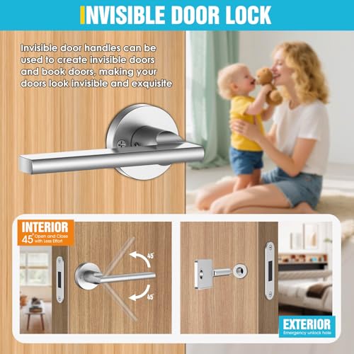 Eegoowa Magnetic Auto-Lock Invisible Door Lock,Hidden Handle,Mini Keyhole, Single-Sided Hidden Design,Aluminum Alloy for Invisible Doors/Bookshelf Doors/Secret Rooms (1, Silver) - Image 5