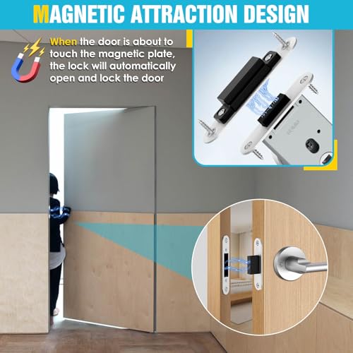 Eegoowa Magnetic Auto-Lock Invisible Door Lock,Hidden Handle,Mini Keyhole, Single-Sided Hidden Design,Aluminum Alloy for Invisible Doors/Bookshelf Doors/Secret Rooms (1, Silver) - Image 4