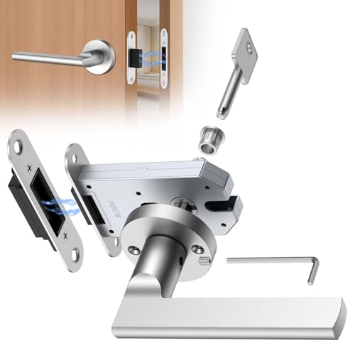 Eegoowa Magnetic Auto-Lock Invisible Door Lock,Hidden Handle,Mini Keyhole, Single-Sided Hidden Design,Aluminum Alloy for Invisible Doors/Bookshelf Doors/Secret Rooms (1, Silver) - Image 1