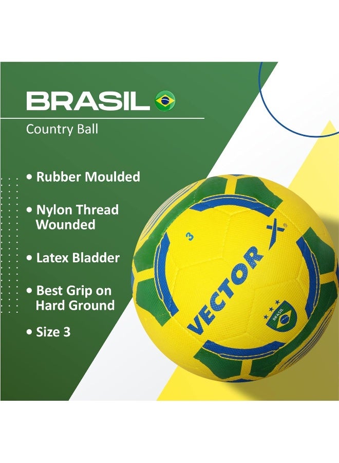 Vector X Brazil 32 Panel Rubber Moulded Football – Soccer Ball for Hard Ground Training & Match Play| Size 3 | Yellow-Green - Image 2