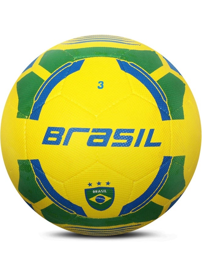 Vector X Brazil 32 Panel Rubber Moulded Football – Soccer Ball for Hard Ground Training & Match Play| Size 3 | Yellow-Green - Image 1