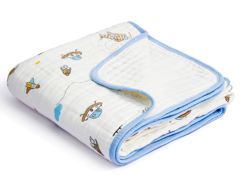 ZPECC Muslin Baby Blanket Thicker, 30x40 Organic Cotton Newborn Receiving Quilt Hypoallergenic for Baby Essentials Swaddle Crib Stroller, Spaceship - Image 1