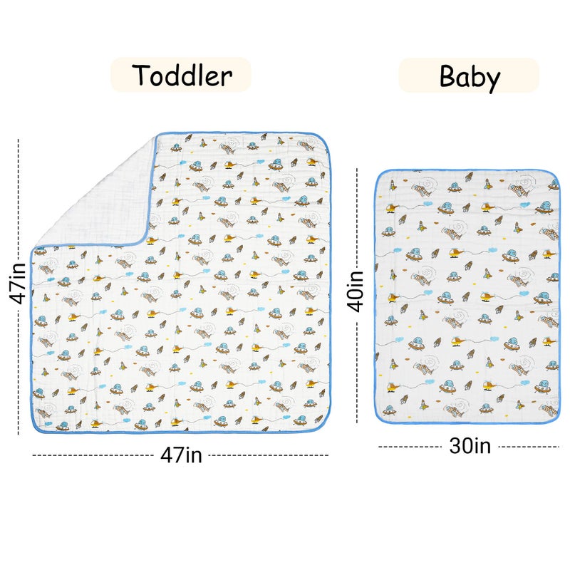 ZPECC Muslin Baby Blanket Thicker, 30x40 Organic Cotton Newborn Receiving Quilt Hypoallergenic for Baby Essentials Swaddle Crib Stroller, Spaceship - Image 2