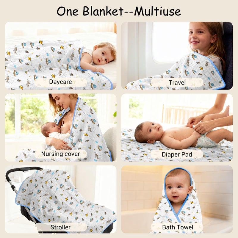 ZPECC Muslin Baby Blanket Thicker, 30x40 Organic Cotton Newborn Receiving Quilt Hypoallergenic for Baby Essentials Swaddle Crib Stroller, Spaceship - Image 5