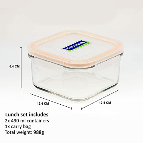 Glasslock Korea Tempered Glass Lunch Box for Office Use - Square, 490ml, Set of 2 - Airtight Glass Tiffin Box With Carry Bag for Office for Men & Women - Microwave/Dishwasher/Fridge/Freezer Safe - Image 5