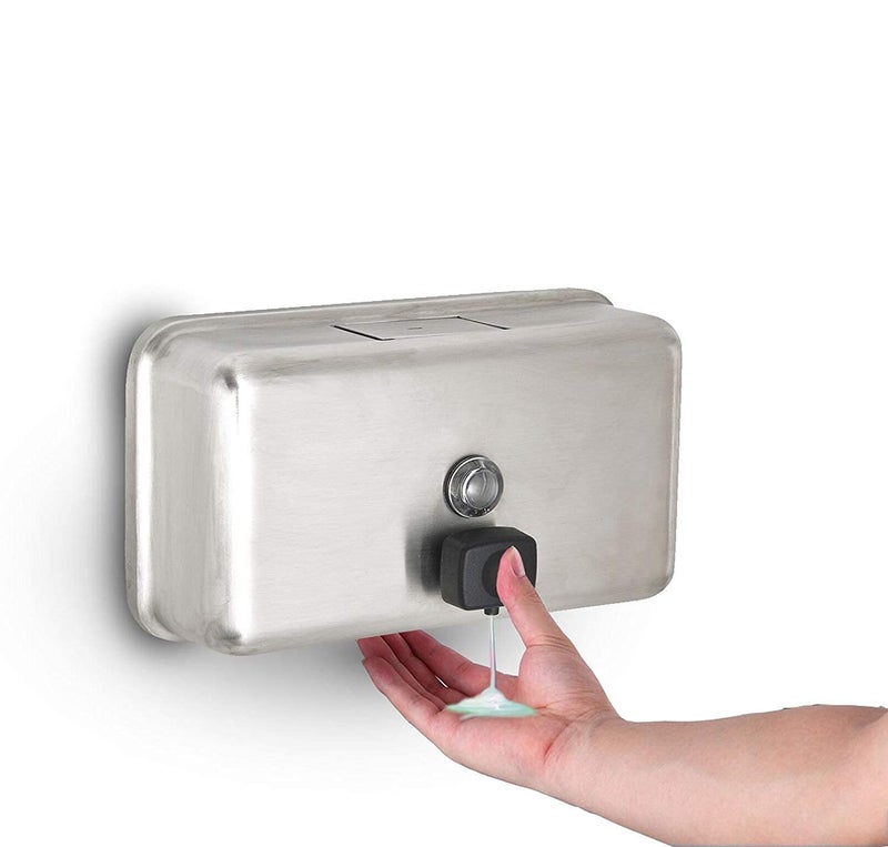 Alpine Industries Alpine Commercial Soap Dispenser Wall Mount Soap Dispenser for Bathroom, Manual Metal Soap Dispenser, Stainless Hanging Soap Dispenser, Large 1200 ml ADA Compliant (Horizontal) - Image 4