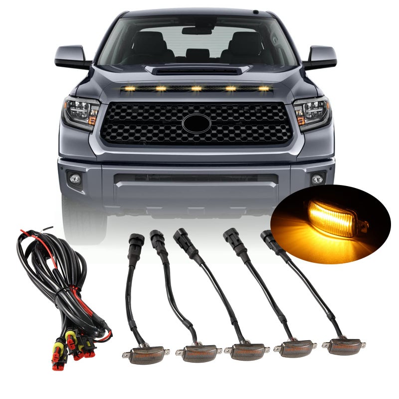 YUNHECAM Front Grille LED Lights for Toyota Tundra 20082022 Universal Trucks SUV with Raptor Style Grill Trim Amber DRL Lamps for Dodge RamFord F150 Jeep GladiatorGMC SierraChevrolet Silverado 5PCS - Image 2