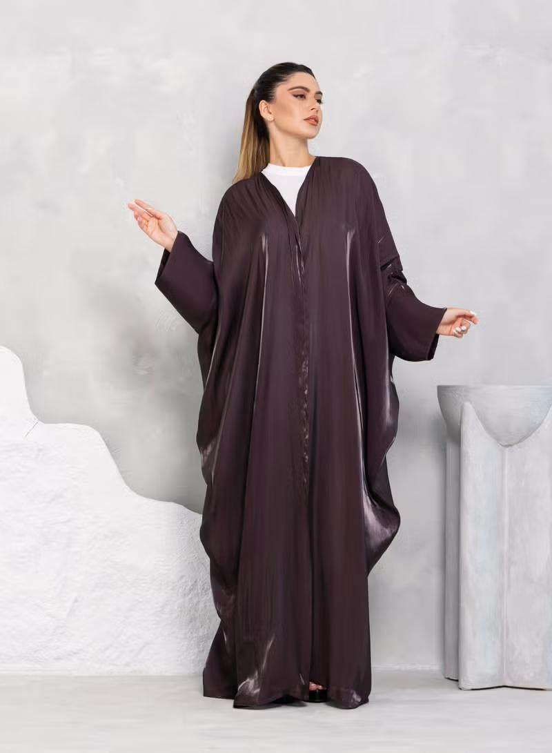 Nikias Brown Organza Plain Bisht Abaya - Image 3