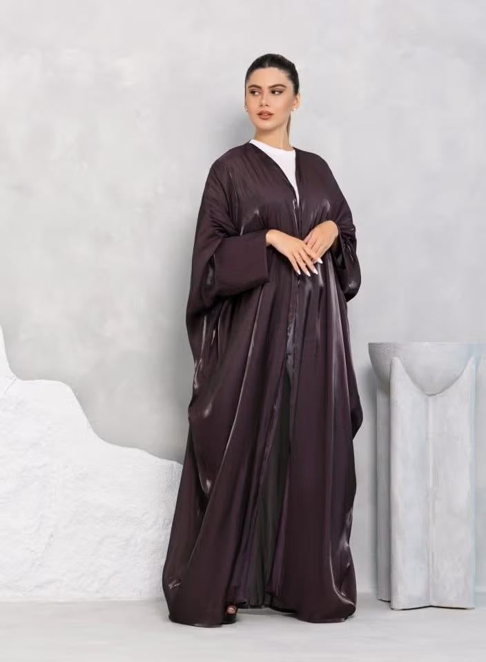Nikias Brown Organza Plain Bisht Abaya - Image 2