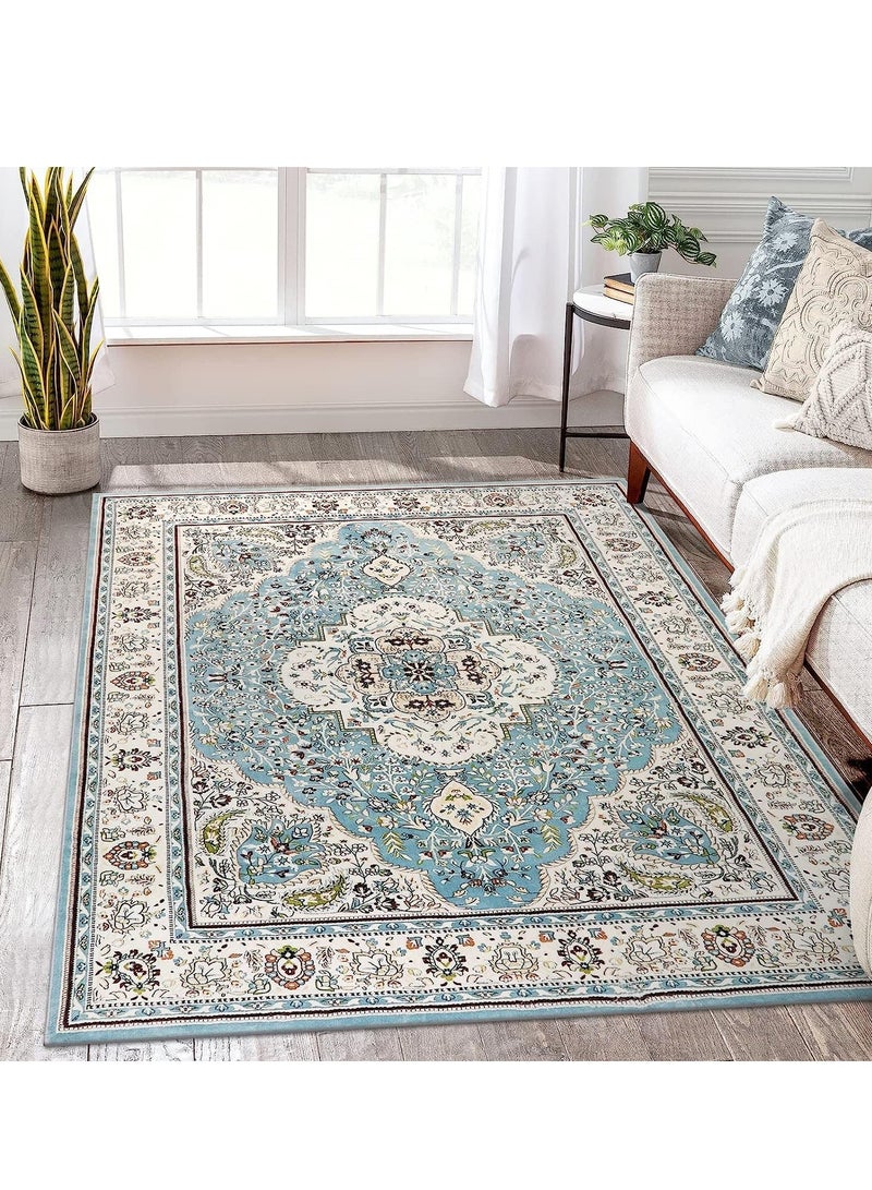 Arabest 140x200cm Area Rug, Non-Slip Distressed Vintage Persian Oriental Area Rug, Small Accent Throw Low Pile Rugs Floor Carpet for Door Mat Entryway Bedrooms Decor (blue)  - Image 1