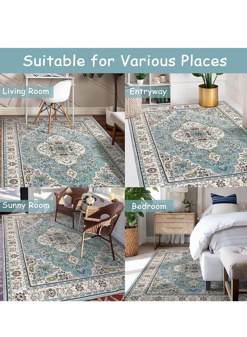 Arabest 140x200cm Area Rug, Non-Slip Distressed Vintage Persian Oriental Area Rug, Small Accent Throw Low Pile Rugs Floor Carpet for Door Mat Entryway Bedrooms Decor (blue)  - Image 4