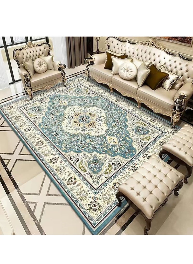 140x200cm Area Rug, Non-Slip Distressed Vintage Persian Oriental Area Rug, Small Accent Throw Low Pile Rugs Floor Carpet for Door Mat Entryway Bedrooms Decor (blue)