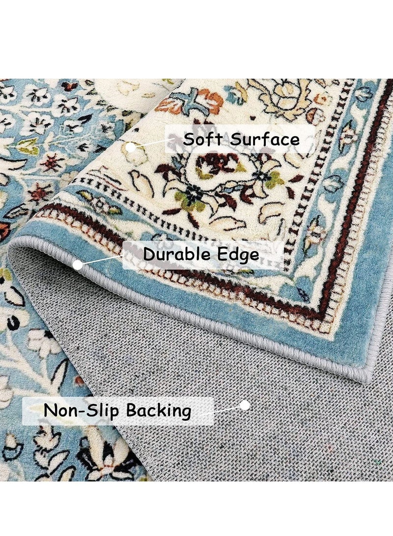 Arabest 140x200cm Area Rug, Non-Slip Distressed Vintage Persian Oriental Area Rug, Small Accent Throw Low Pile Rugs Floor Carpet for Door Mat Entryway Bedrooms Decor (blue)  - Image 5