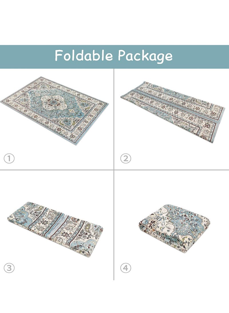 140x200cm Area Rug, Non-Slip Distressed Vintage Persian Oriental Area Rug, Small Accent Throw Low Pile Rugs Floor Carpet for Door Mat Entryway Bedrooms Decor (blue)